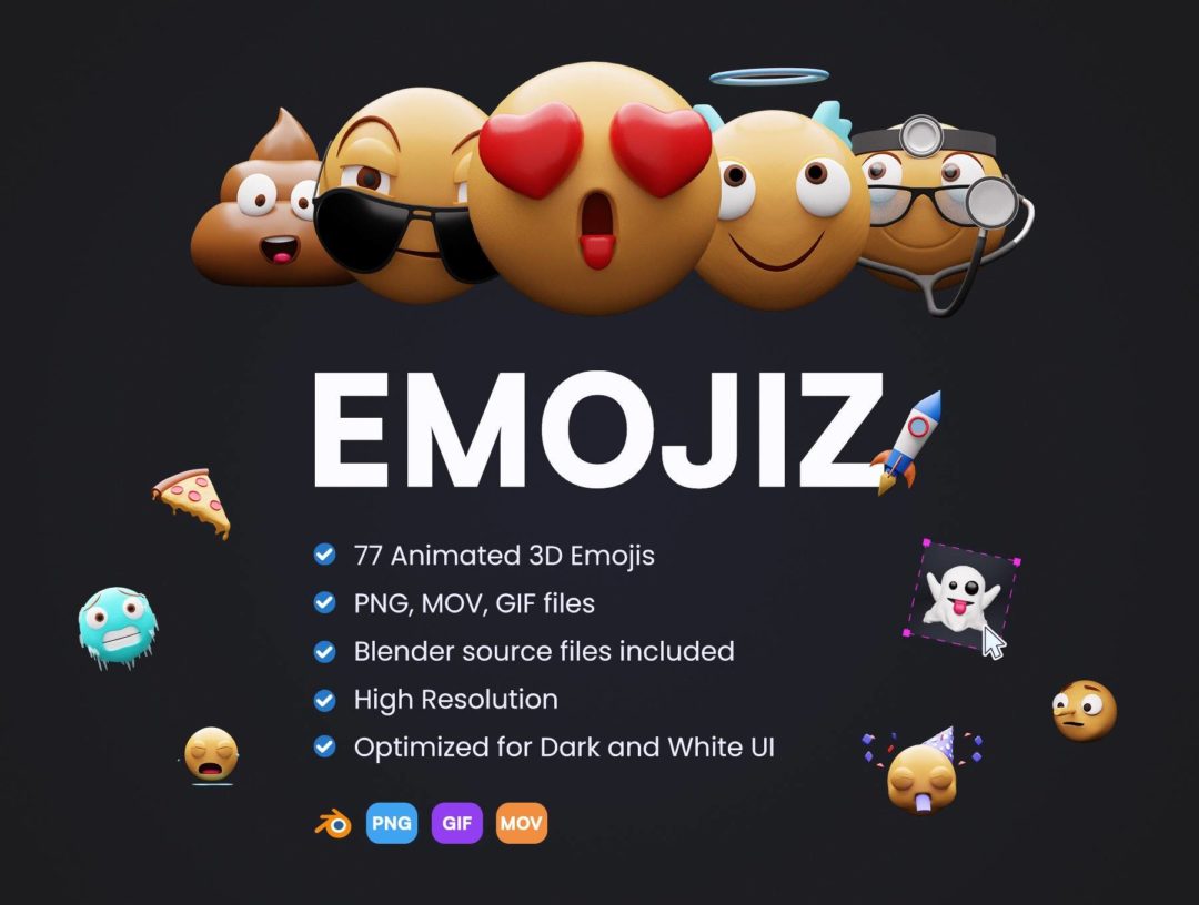 77款卡通可爱emoji动态gif表情包头像Blender模型+PNG免抠图设计素材 EMOJIZ - Animated 3D emojis_img_3