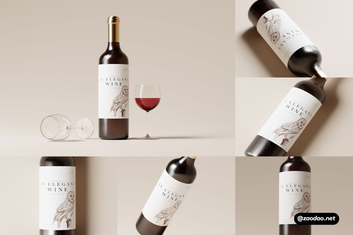 10款时尚红酒葡萄酒瓶贴纸设计展示贴图PSD样机模板素材 Red Wine Bottle Mockups_img_2