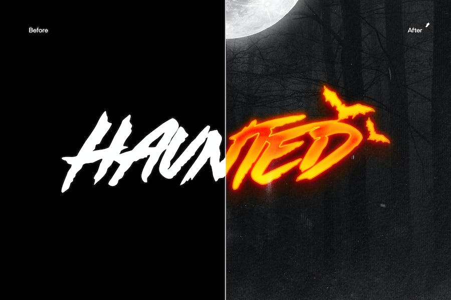 复古怀旧恐怖万圣节主题电影标题文本LOGO设计PS特效样机模板 Haunted Halloween Lantern Effect_img_3