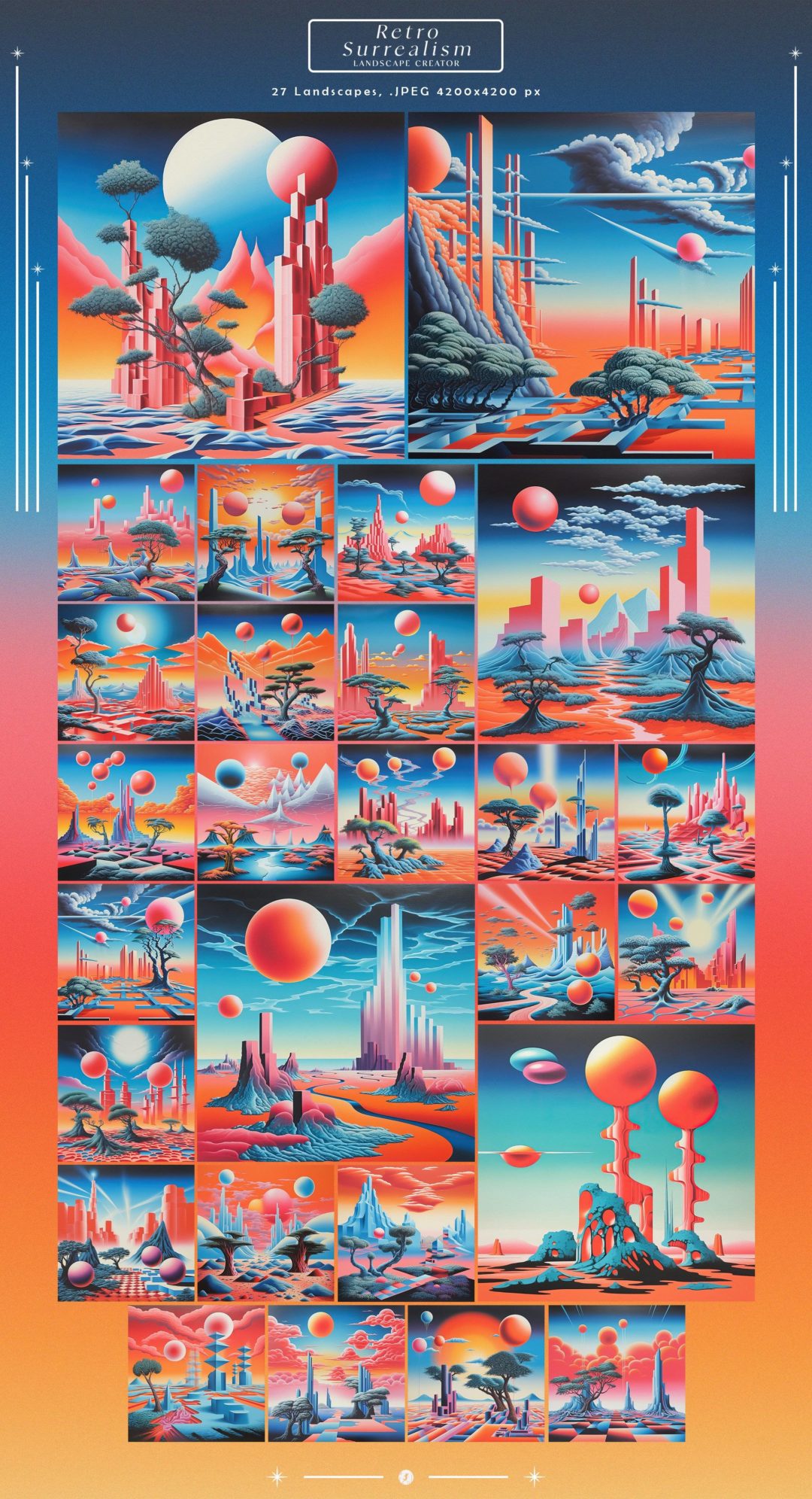 220+款60年代复古渐变背景数字拼贴超现实主义风景图片设计素材 Retro Surrealism Landscape Creator_img_3