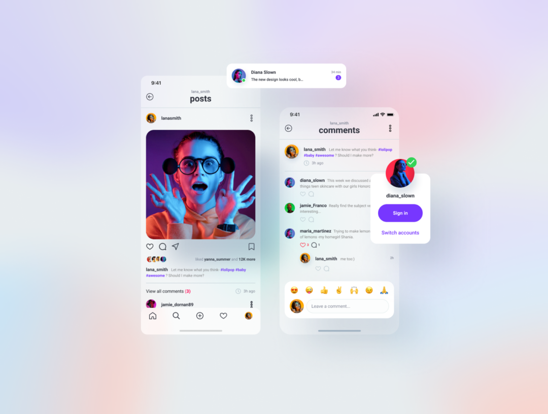 72屏短视频社交聊天交友APP界面设计Figma模板套件 Social Media UI Kit_img_3