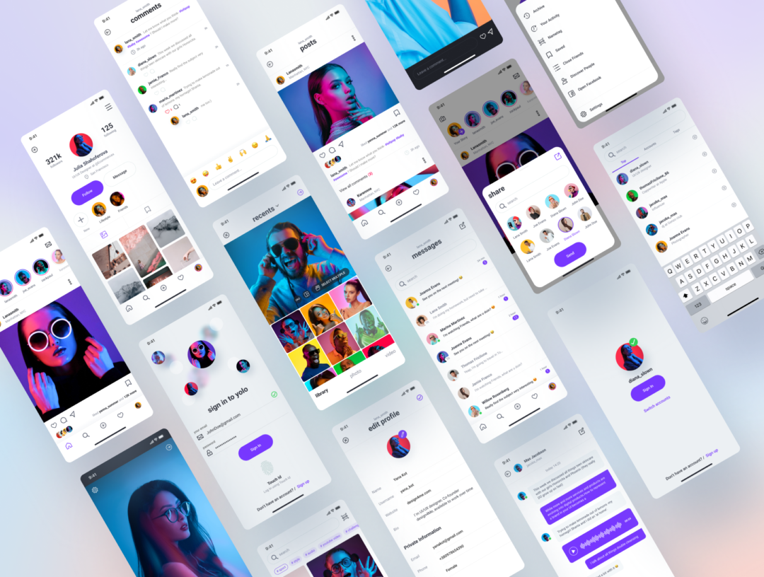 72屏短视频社交聊天交友APP界面设计Figma模板套件 Social Media UI Kit_img_3