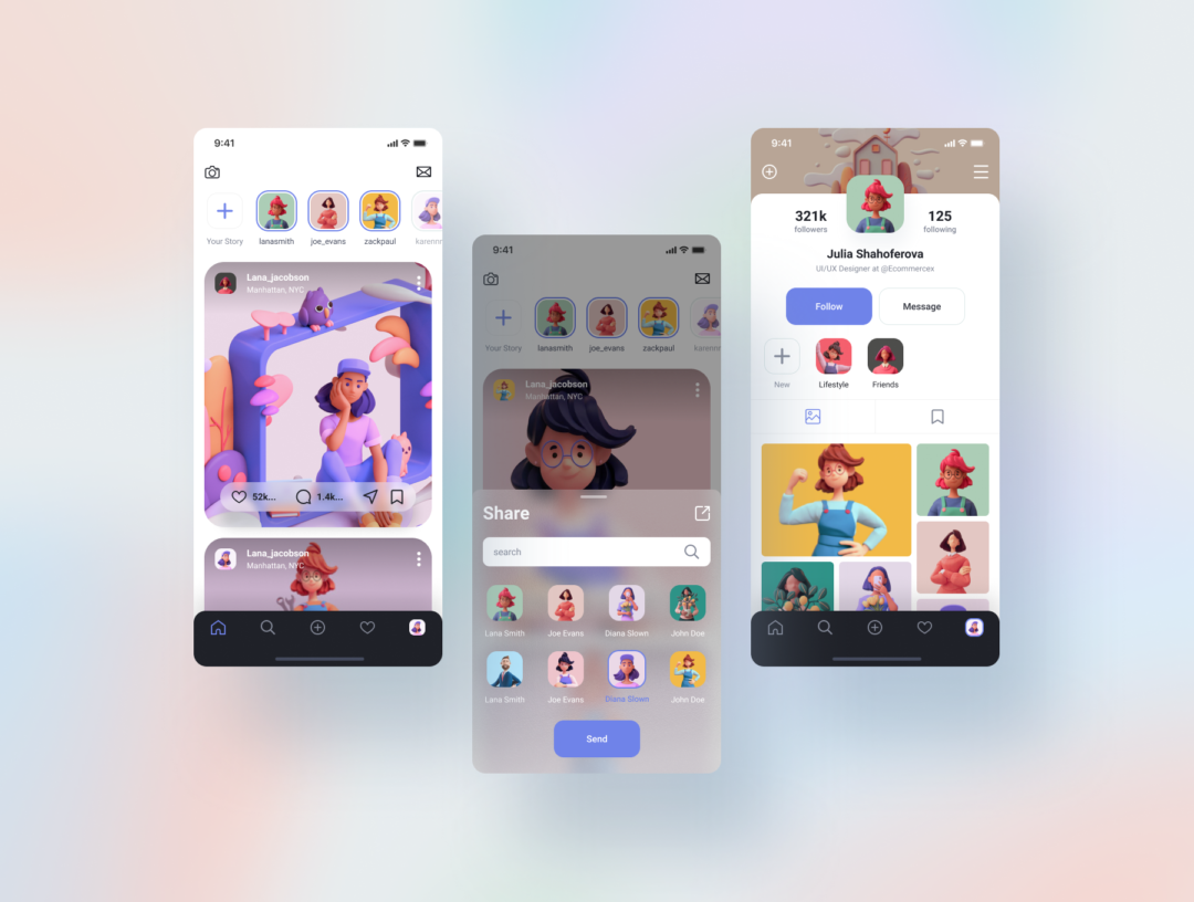 72屏短视频社交聊天交友APP界面设计Figma模板套件 Social Media UI Kit_img_3