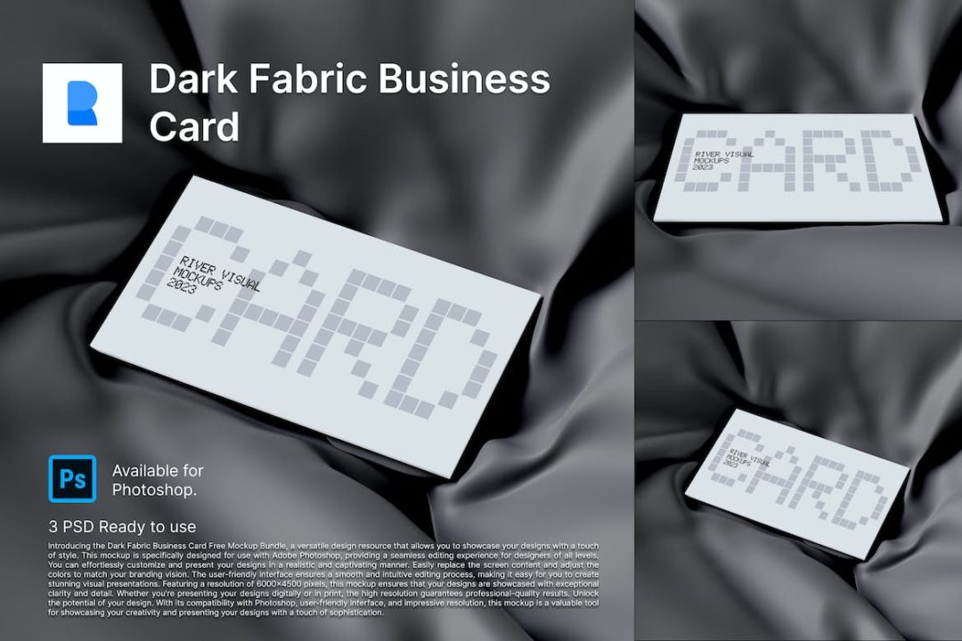 时尚商务个人名片卡片设计展示效果图PSD样机模板素材 Dark Fabric Business Card_img_3