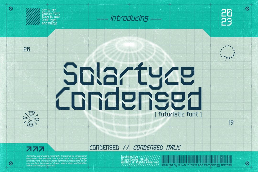 未来科幻Y2K风工业机甲标题LOGO设计PSAI无衬线英文字体素材 Solartyce Condensed - Futuristic Font_img_3