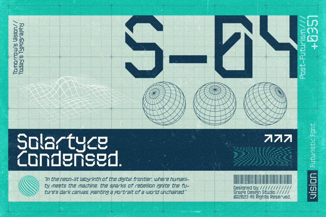 未来科幻Y2K风工业机甲标题LOGO设计PSAI无衬线英文字体素材 Solartyce Condensed - Futuristic Font_img_3