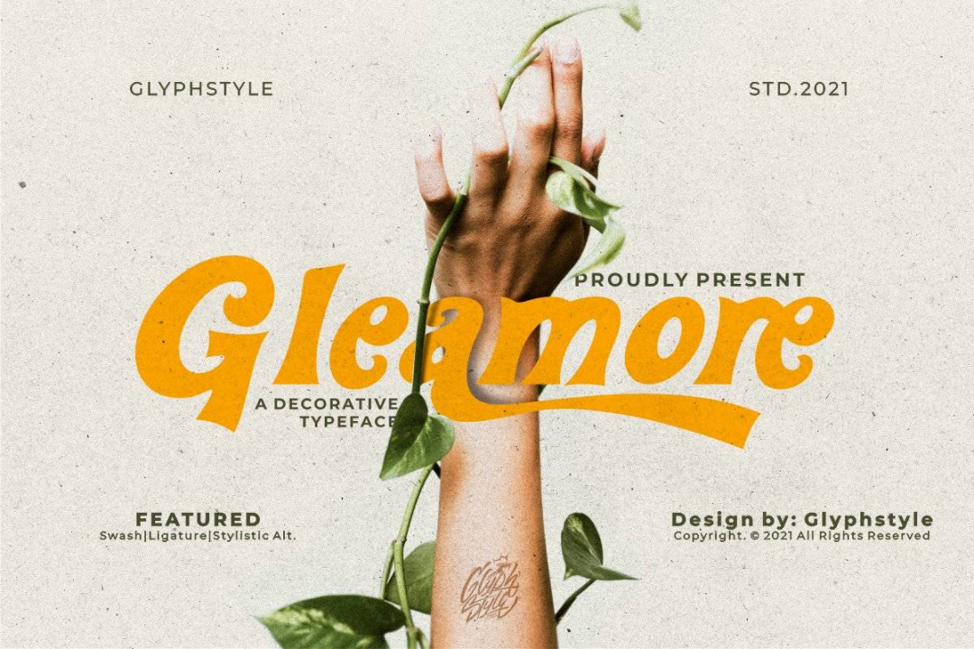 优雅复古品牌VI徽标LOGO婚礼包装标签标题设计PSAI英文字体 Gleamore Display Font_img_3