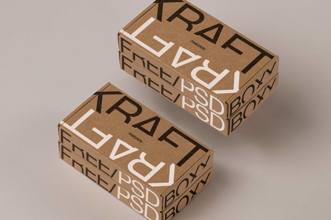 时尚牛皮纸产品包装纸盒外观设计展示贴图PSD样机模板 Kraft Psd Boxes Packaging Mockup_img_3