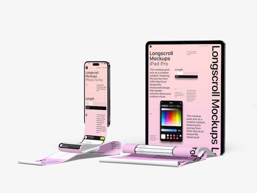 8款高级长卷轴APP网页界面设计作品集展示贴图PSD样机模板 iPad and iPhone Longscroll Mockups by ls.graphics_img_2