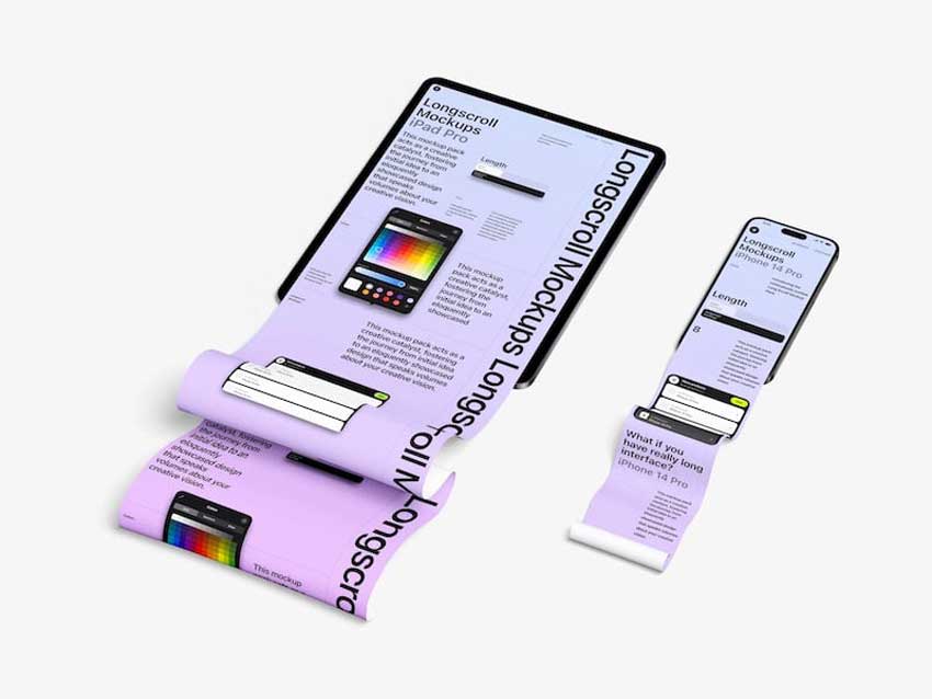 8款高级长卷轴APP网页界面设计作品集展示贴图PSD样机模板 iPad and iPhone Longscroll Mockups by ls.graphics_img_2