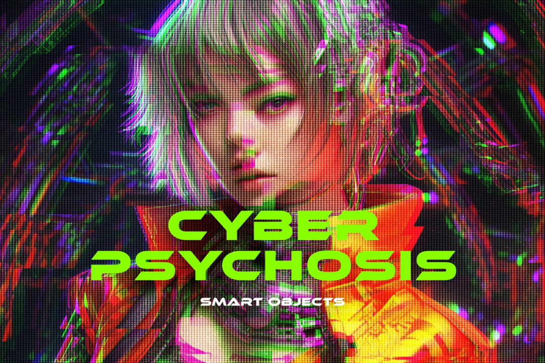 未来科幻赛博朋克故障位移照片图像修图PS特效样机模板 Cyber Psychosis Photo Effect_img_3