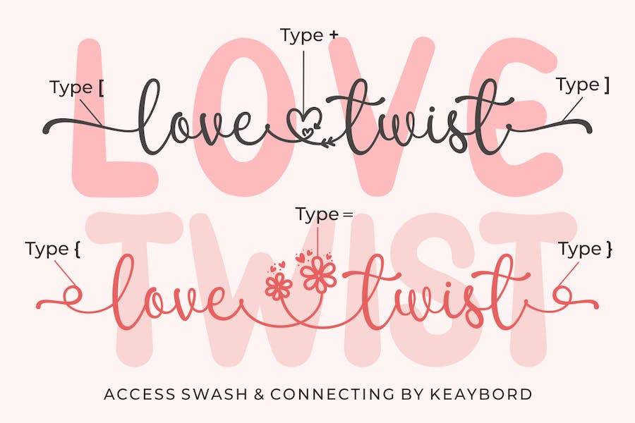 可爱俏皮婚礼海报徽标设计手写英文字体安装包 Love Twist Font Duo_img_3