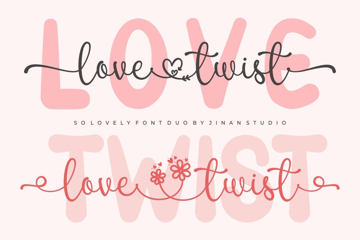 可爱俏皮婚礼海报徽标设计手写英文字体安装包 Love Twist Font Duo_img_2