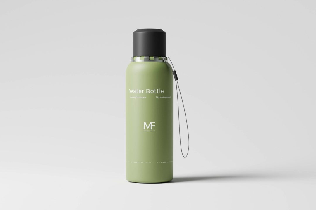 8款逼真哑光不锈钢保温水杯设计展示贴图PSD样机模板素材 Reusable Plastic Water Bottle Mockup_img_3