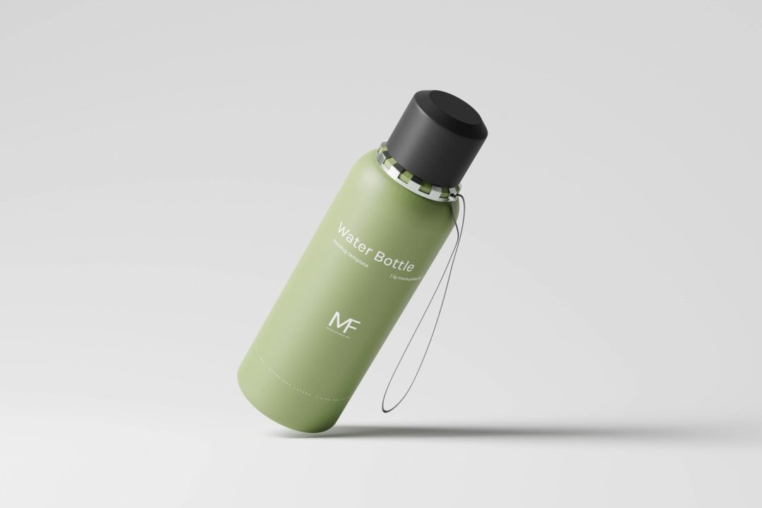 8款逼真哑光不锈钢保温水杯设计展示贴图PSD样机模板素材 Reusable Plastic Water Bottle Mockup_img_3