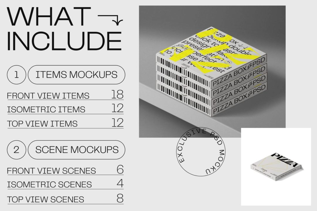 60款时尚披萨品牌VI设计外卖纸盒折页传单包装设计展示贴图PS样机素材 Pizza box & Brochure mockups_img_3