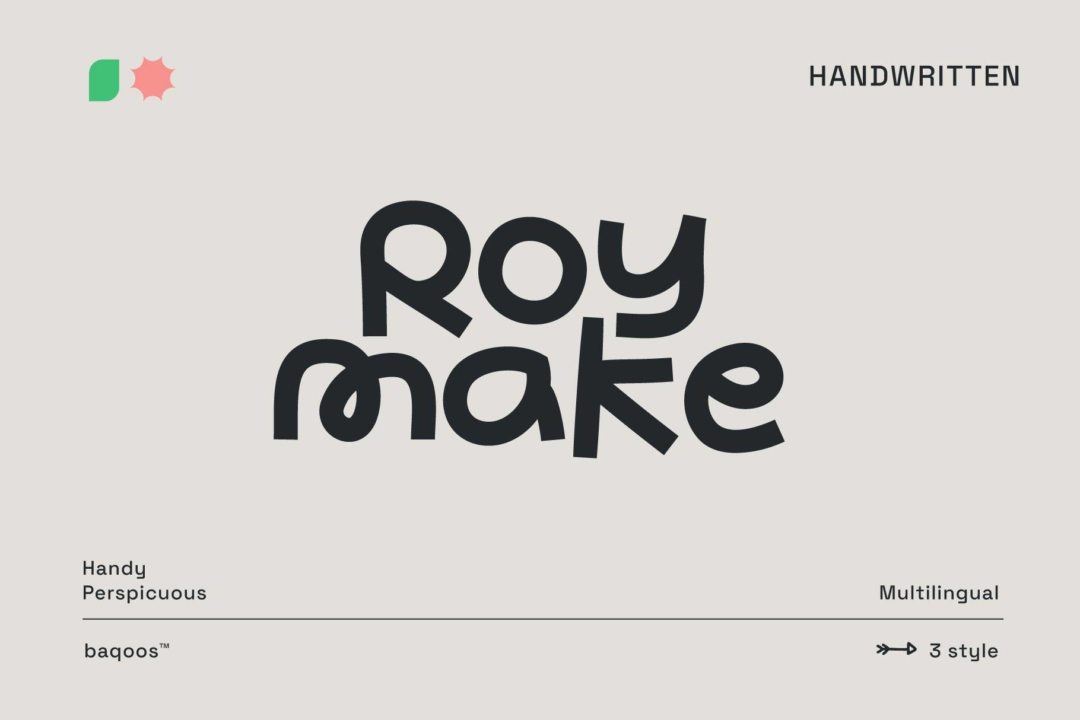 时尚可爱卡通手写涂鸦风海报包装标题LOGO设计PSAI英文字体安装包 Roy Make Font_img_1