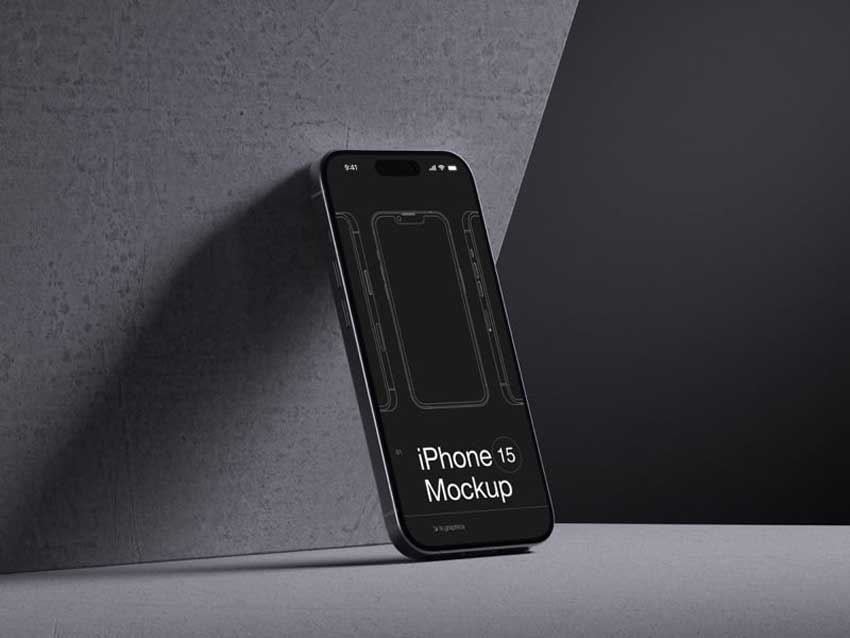 16款工业黑化风苹果手机iPhone 15 Pro屏幕演示效果图PSD样机模板 I-Mockups: iPhone 15 Pro_img_1