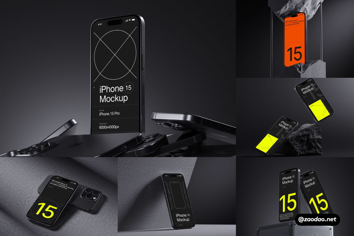 16款工业黑化风苹果手机iPhone 15 Pro屏幕演示效果图PSD样机模板 I-Mockups: iPhone 15 Pro_img_1