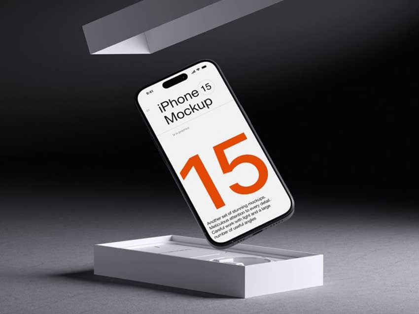 16款工业黑化风苹果手机iPhone 15 Pro屏幕演示效果图PSD样机模板 I-Mockups: iPhone 15 Pro_img_1