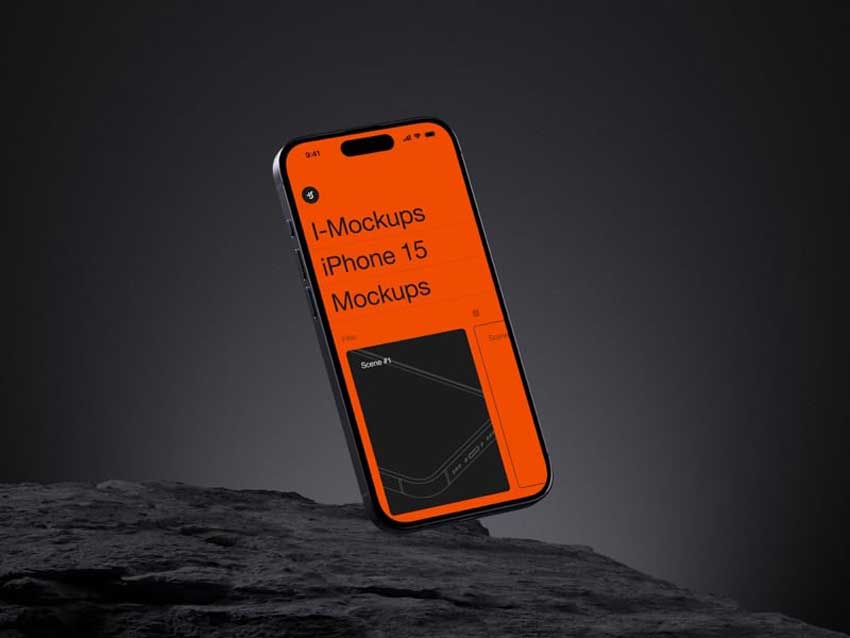 16款工业黑化风苹果手机iPhone 15 Pro屏幕演示效果图PSD样机模板 I-Mockups: iPhone 15 Pro_img_1