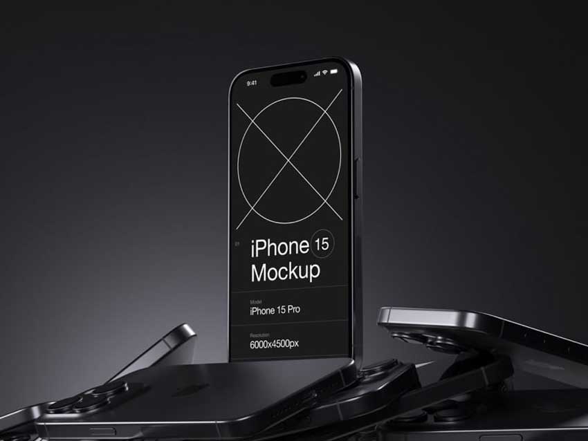 16款工业黑化风苹果手机iPhone 15 Pro屏幕演示效果图PSD样机模板 I-Mockups: iPhone 15 Pro_img_1