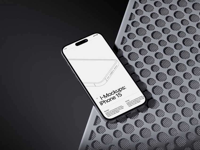 16款工业黑化风苹果手机iPhone 15 Pro屏幕演示效果图PSD样机模板 I-Mockups: iPhone 15 Pro_img_1