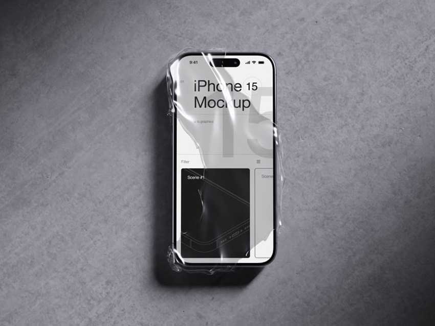 16款工业黑化风苹果手机iPhone 15 Pro屏幕演示效果图PSD样机模板 I-Mockups: iPhone 15 Pro_img_1