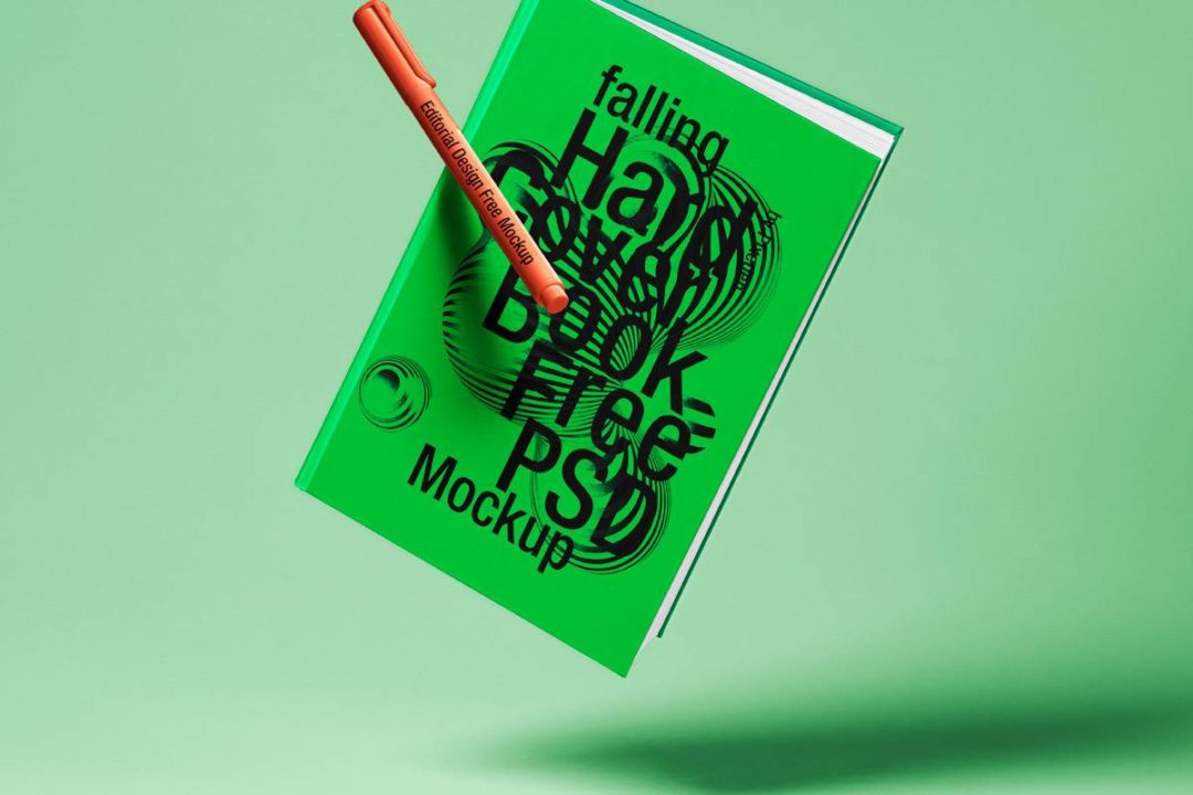 质感精装书籍画册封面设计展示贴图PSD样机模板素材 Falling Psd Hardcover Book Mockup_img_1