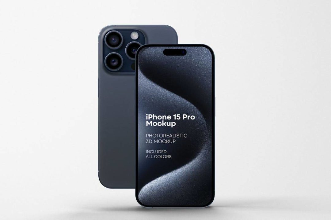 9款逼真苹果手机iPhone 15 Pro屏幕演示PSD样机模板素材 iPhone 15 Pro Mockup_img_1