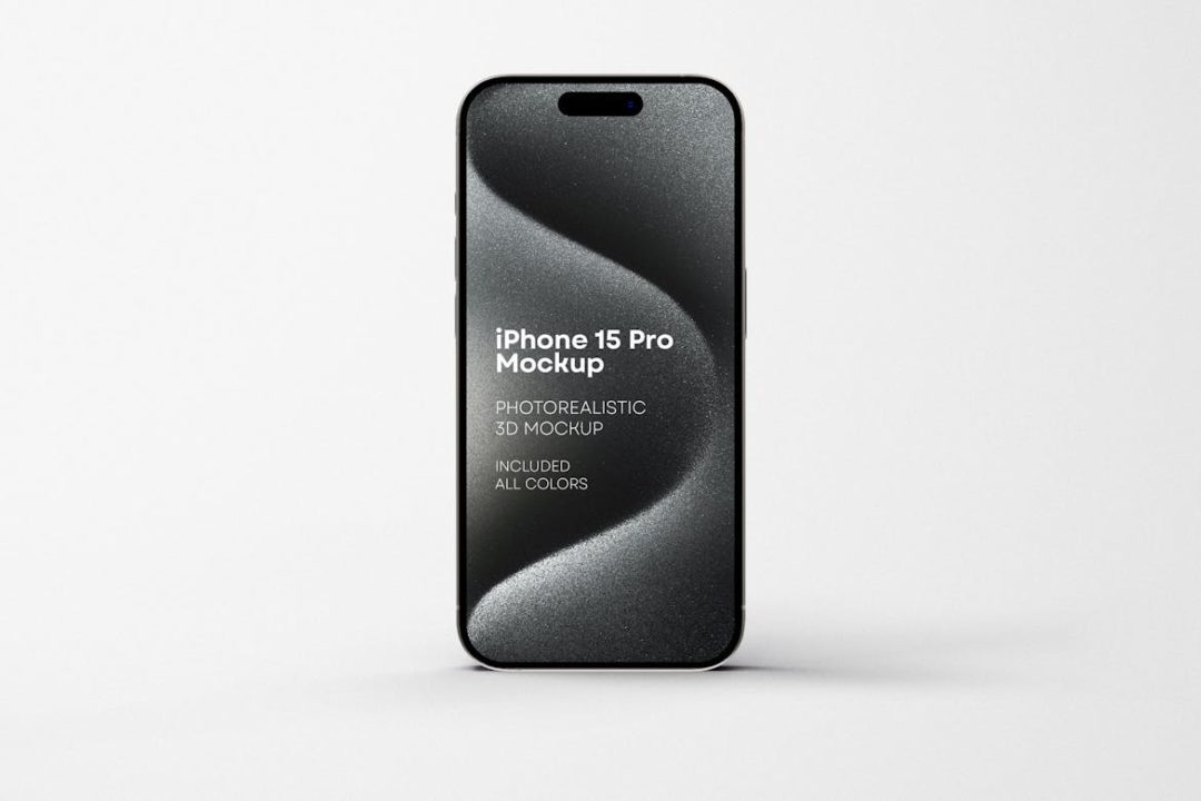 9款逼真苹果手机iPhone 15 Pro屏幕演示PSD样机模板素材 iPhone 15 Pro Mockup_img_1