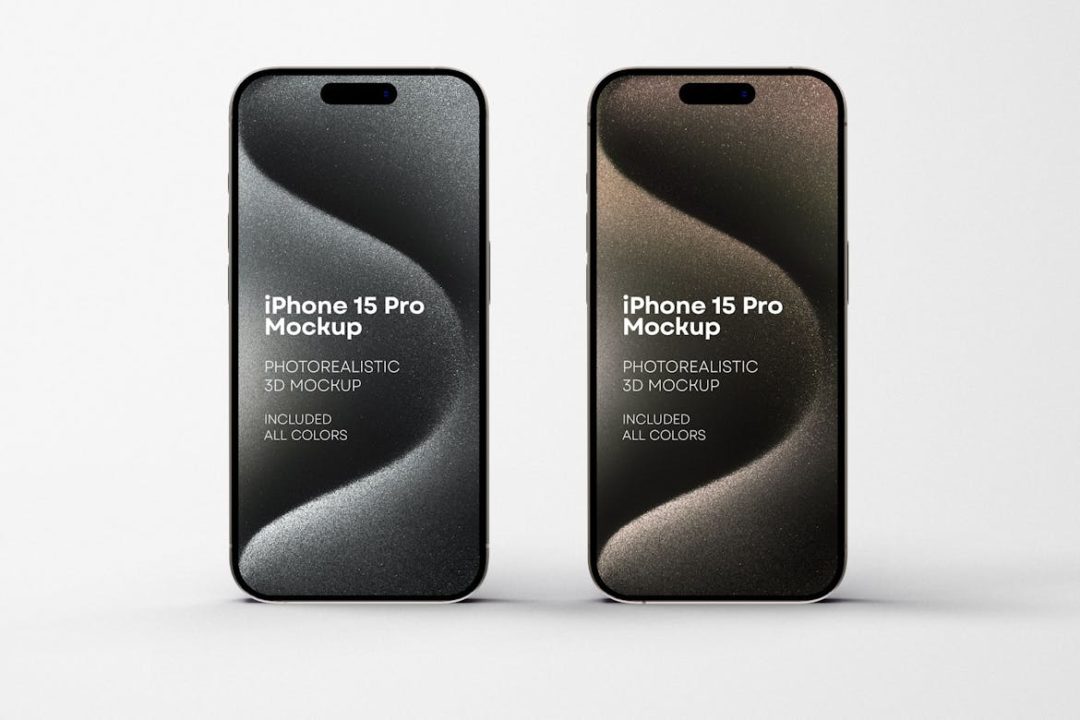 9款逼真苹果手机iPhone 15 Pro屏幕演示PSD样机模板素材 iPhone 15 Pro Mockup_img_1