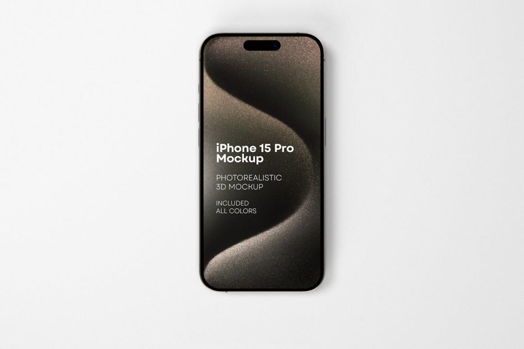 9款逼真苹果手机iPhone 15 Pro屏幕演示PSD样机模板素材 iPhone 15 Pro Mockup_img_1