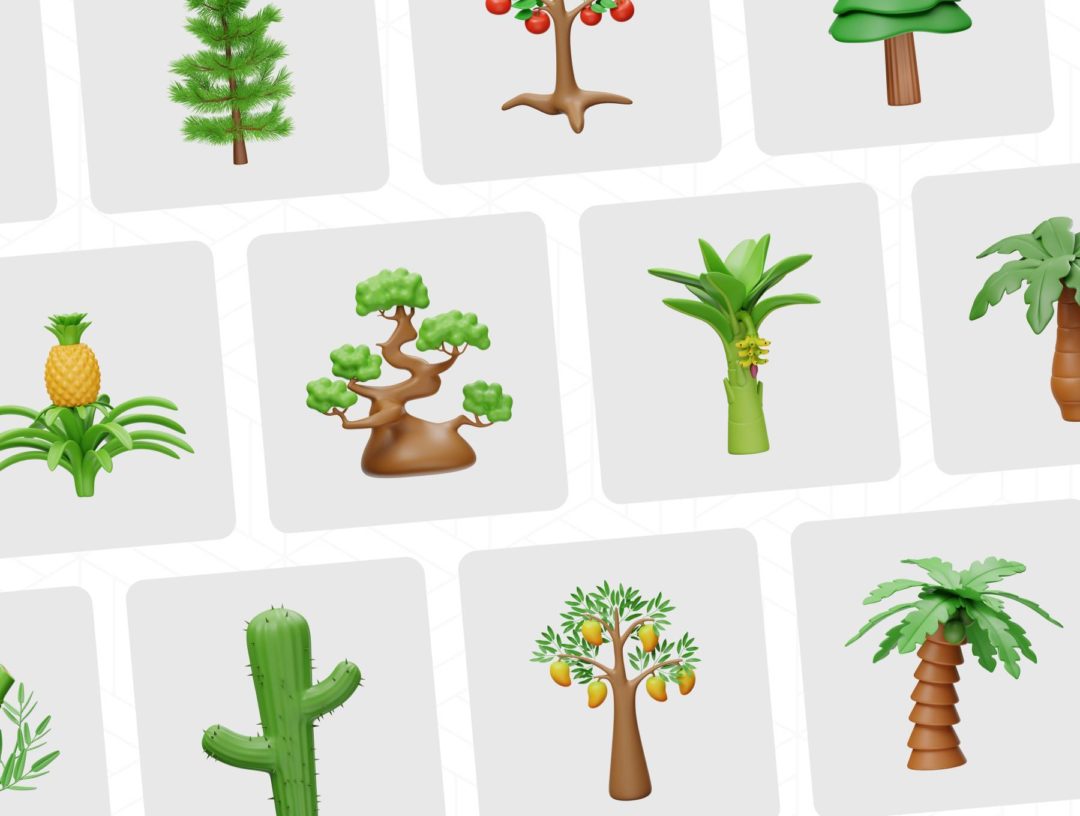 12款卡通创意植物树木3D插画图标Icons设计素材包 Tree And Plant 3D Icon_img_1