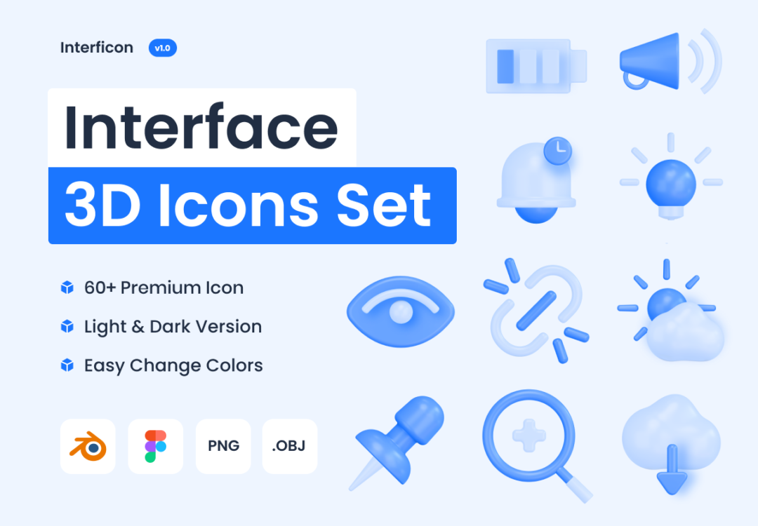 60款高级质感3D立体APP网站界面设计图标Icons设计素材包 Interficon - 3D Interface Icons_img_1