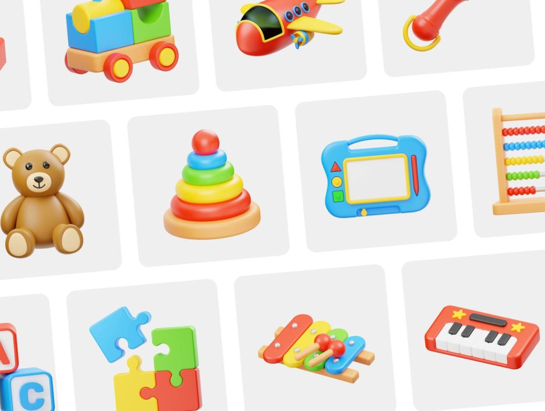 15款卡通有趣儿童益智玩具积木3D插图图标Icons设计素材包 Kid Educational Toys 3D Icon_img_1