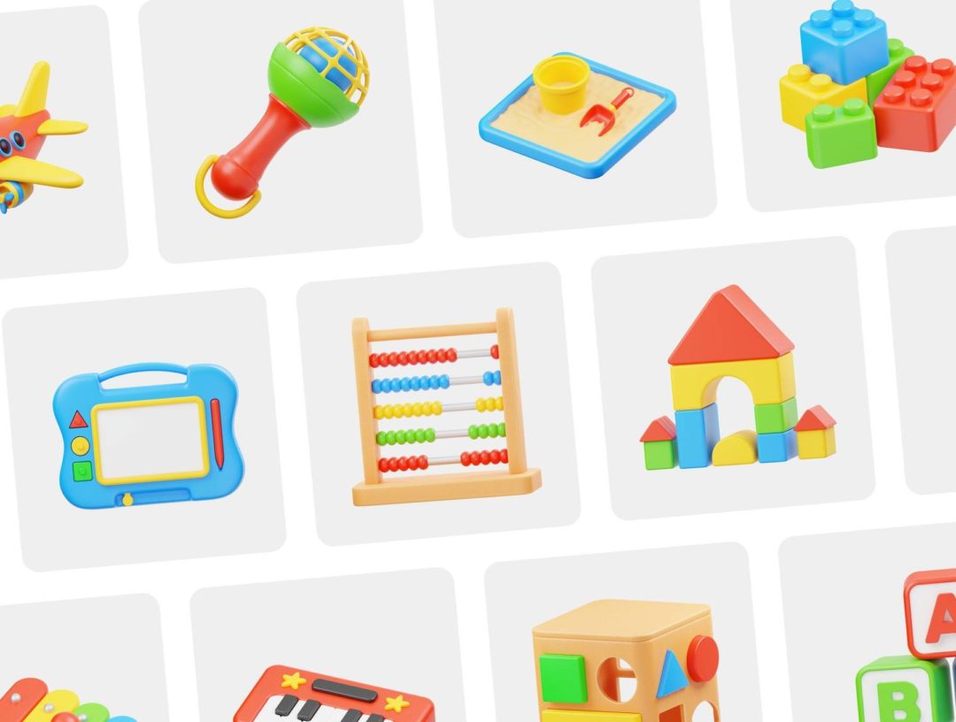 15款卡通有趣儿童益智玩具积木3D插图图标Icons设计素材包 Kid Educational Toys 3D Icon_img_1