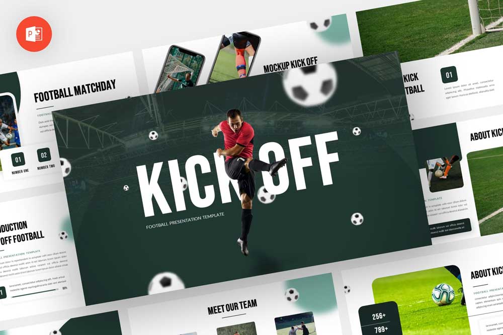 15页时尚体育赛事足球主题幻灯片图文排版设计PPT模板素材 KickOff - Football Powerpoint Template_img_1