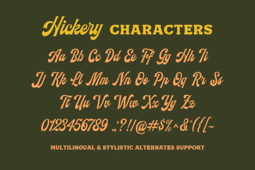 复古迷人杂志标签包装标题LOGO设计手写英文字体安装包 Hickery - Stencil Script_img_1