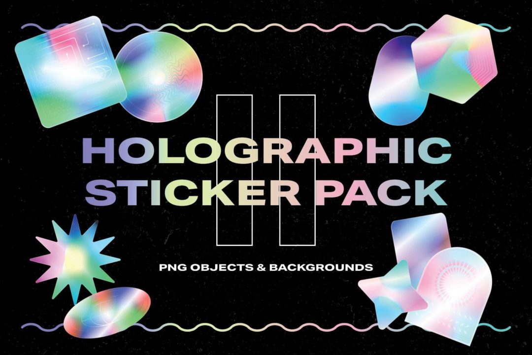 20款潮流全息渐变镭射虹彩闪光贴纸背景PNG免抠图设计素材包 Holographic Sticker Pack 2_img_1