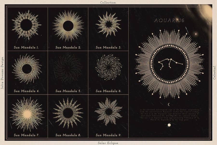 27款复古占星术月亮太阳星球手势手绘矢量插画插图AI设计素材合集 Sun Moon Celestial Vintage Set_img_1