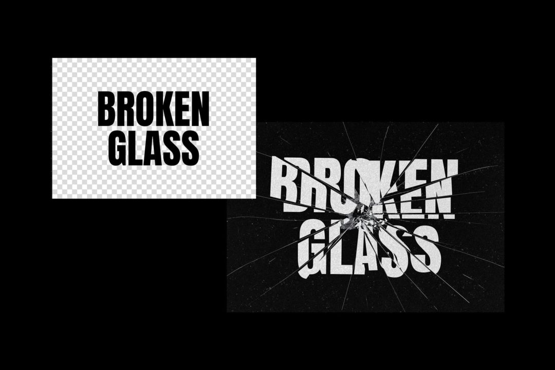 炫酷失真玻璃破裂位移扭曲标题文本字体设计PS特效样机模板 Broken Glass Text Effect_img_1