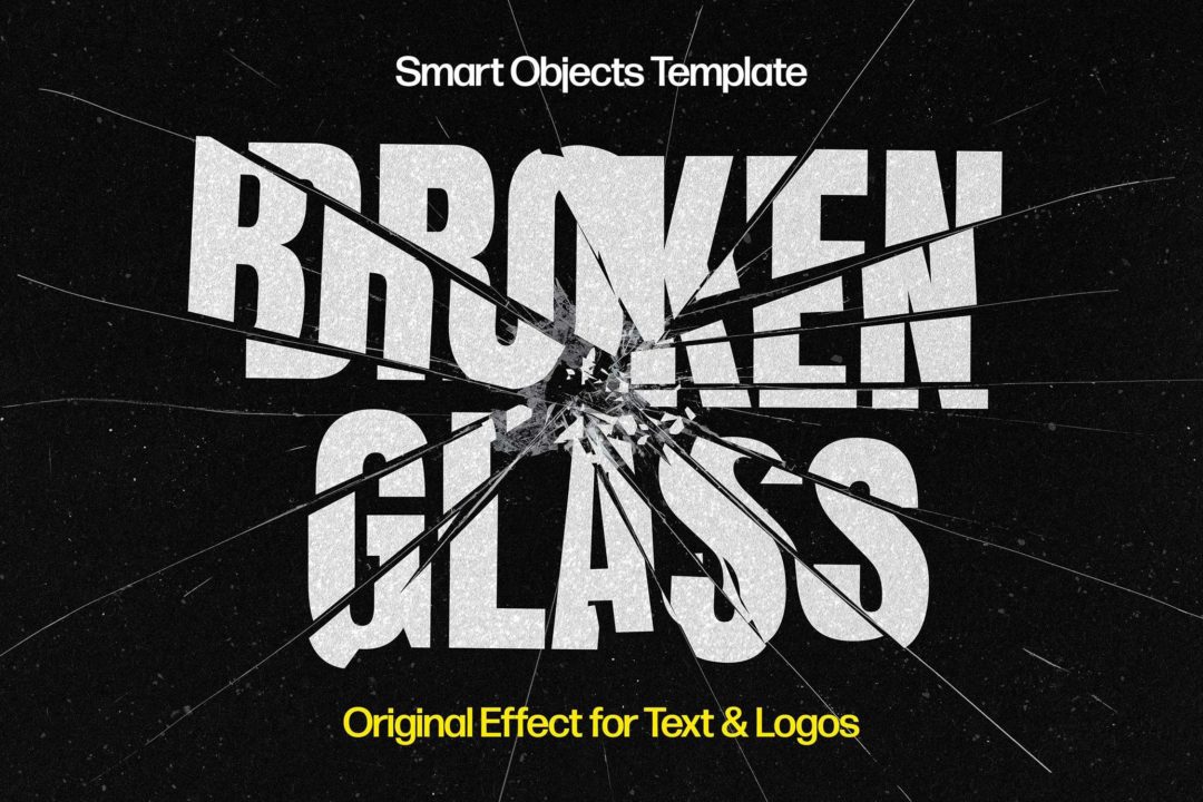 炫酷失真玻璃破裂位移扭曲标题文本字体设计PS特效样机模板 Broken Glass Text Effect_img_1