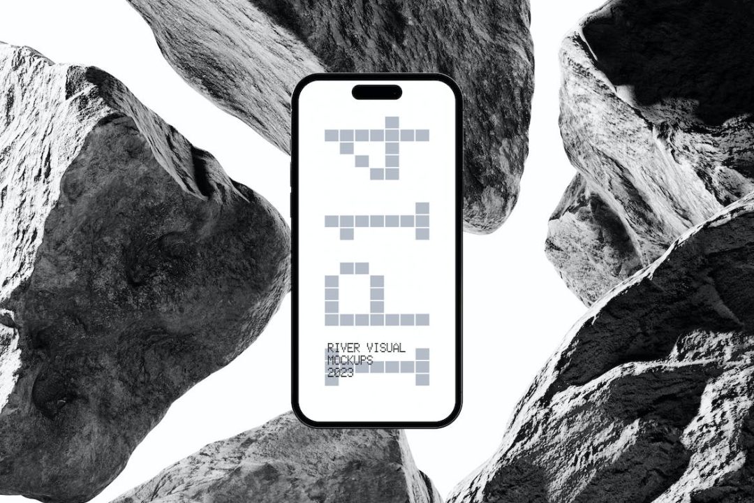 6款小行星岩石空间背景装饰苹果iPhone 14 Pro手机屏幕演示贴图PSD样机模板 Asteroid Rock Mockup_img_1