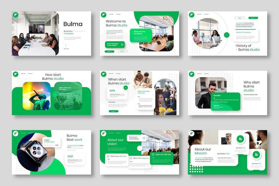 39页创意公司介绍商业策划提案PPT幻灯片图文排版设计模板 Bulma – Business PowerPoint Template_img_1