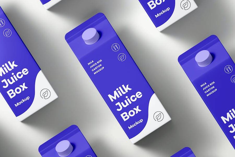 6款时尚牛奶果汁包装盒外观设计展示效果图PSD样机模板素材 Milk Box Mock-up_img_1