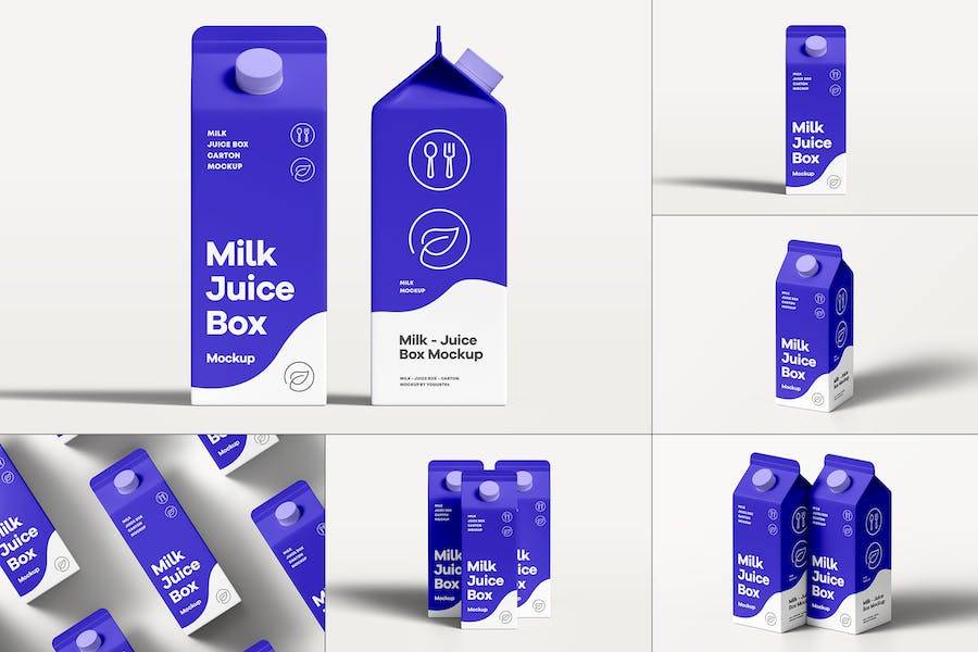 6款时尚牛奶果汁包装盒外观设计展示效果图PSD样机模板素材 Milk Box Mock-up_img_1