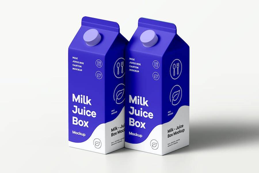 6款时尚牛奶果汁包装盒外观设计展示效果图PSD样机模板素材 Milk Box Mock-up_img_1