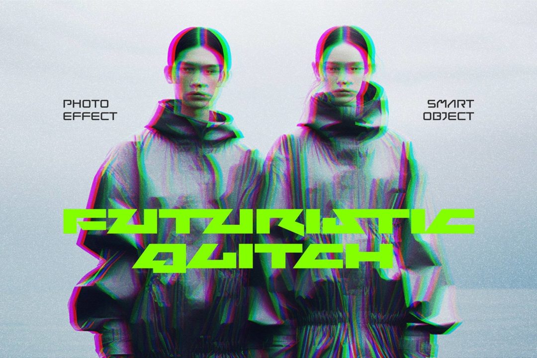 未来科幻赛博朋克故障失真错位位移照片修图PS特效样机模板 Futuristic Glitch Photo Effect_img_1