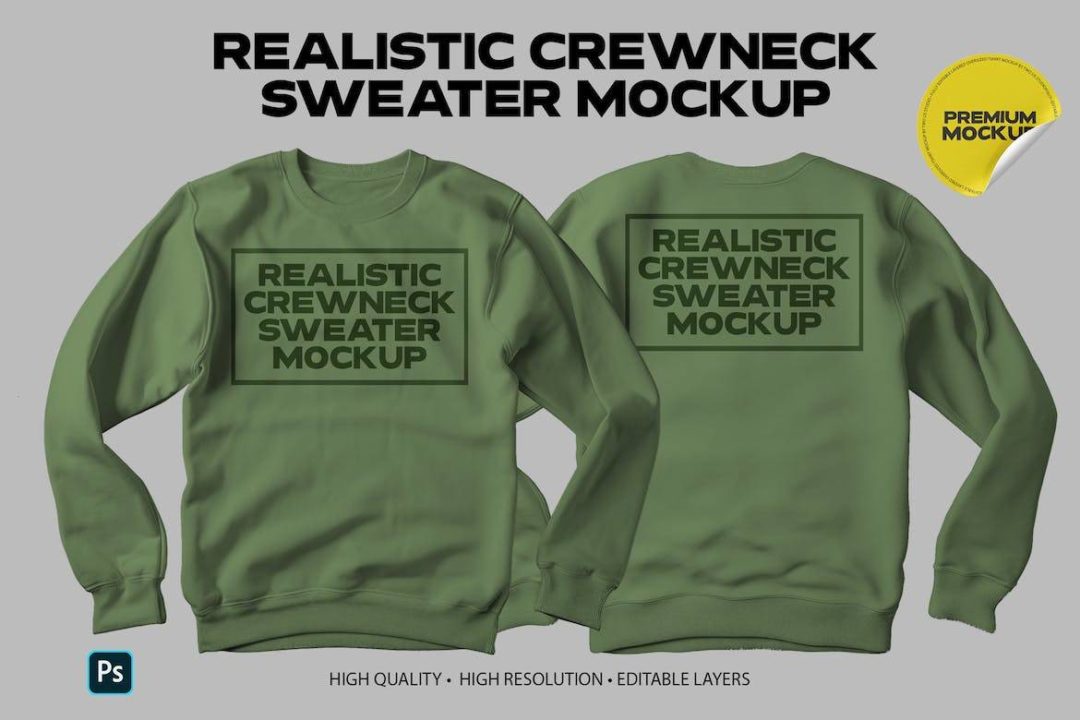 逼真圆领毛衣卫衣印花图案设计展示效果图PSD样机模板素材 Crewneck Sweater Mockup_img_1